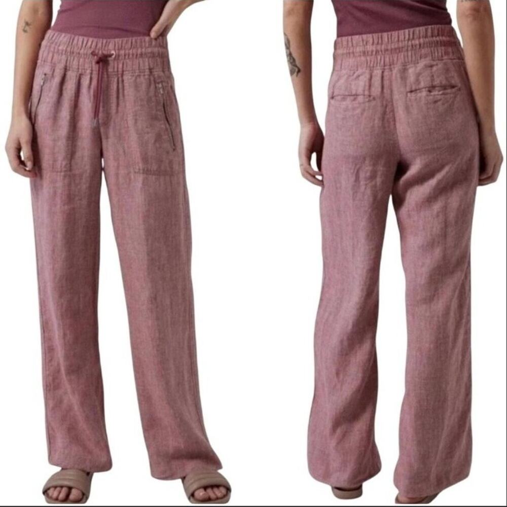 Athleta light Maroon loose leg size 2 100% Linen pants